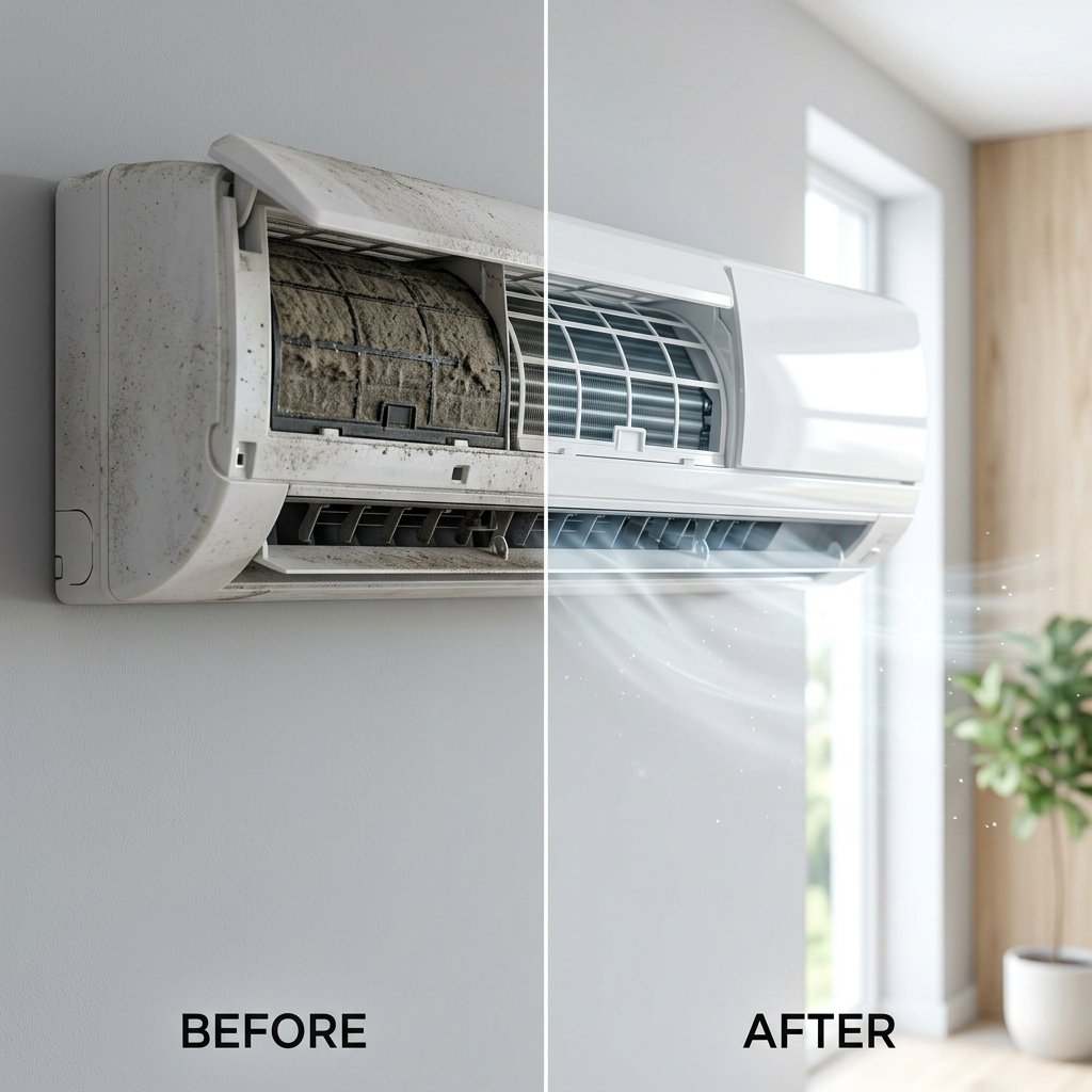 مكيف قبل وبعد التنظيف